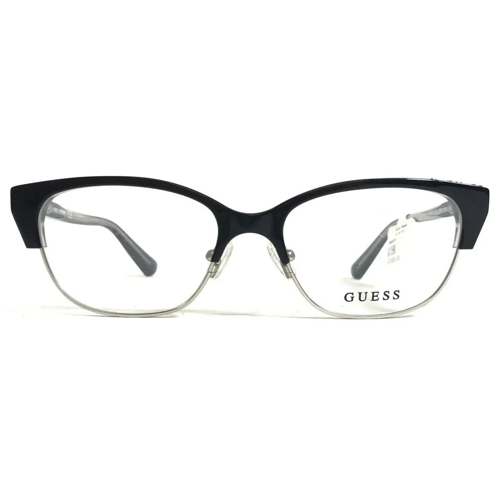 Guess Eyeglasses Frames GU2590 001 Black Silver Cat Eye Full Rim 52-17-135